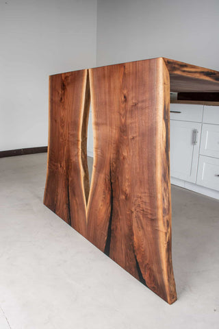bar height waterfall table made with bookmatch walnut