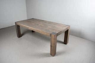 extendable farmhouse kitchen table in rustic maple on modern parsons base