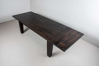 expandable rustic kitchen table on parsons base in textured maple with mocha finish