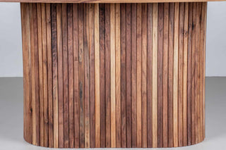 extendable oval table in walnut on a fluted walnut pedestal base