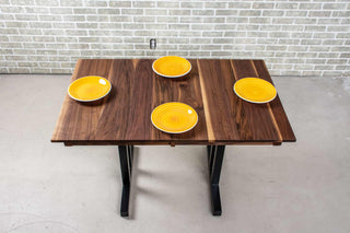 extendable kitchen table in walnut on steel tuttle legs
