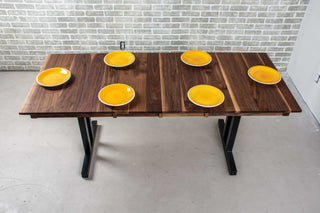 extendable kitchen table in walnut on steel tuttle legs