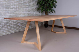 large maple table on chevron legs