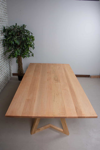large maple table on chevron legs