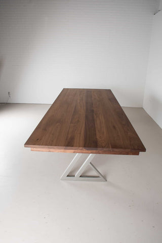 large walnut end extension table on nickel zionz legs