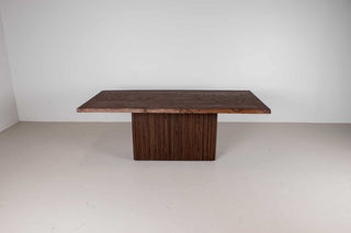 live edge ash wood table on fluted pedestal base