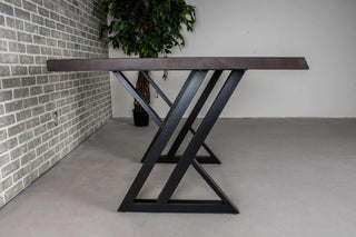 live edge blackened walnut table on black zionz legs