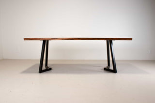live edge spiced walnut table on steel legs