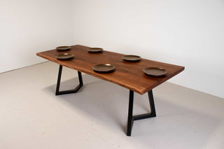 live edge spiced walnut table on steel legs