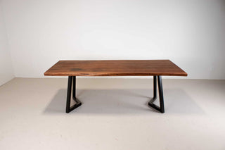 live edge spiced walnut table on steel legs