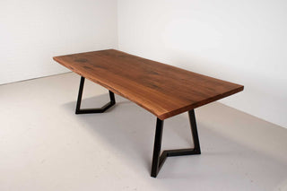 live edge spiced walnut table on steel legs