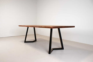 live edge spiced walnut table on steel legs