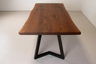 live edge spiced walnut table on steel legs
