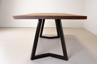 live edge spiced walnut table on steel legs