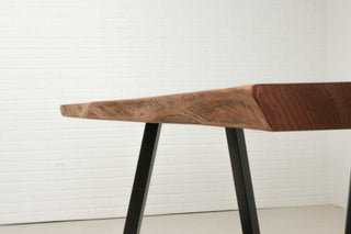 live edge spiced walnut table on steel legs