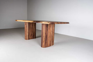 modern live edge walnut table on fluted como legs