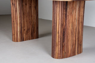 modern live edge walnut table on fluted como legs