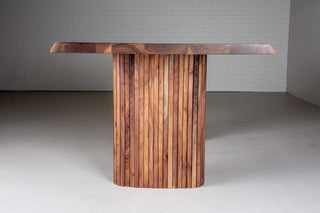 modern live edge walnut table on fluted como legs