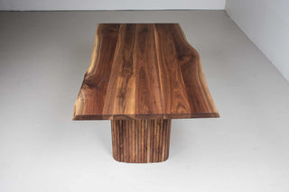 modern live edge walnut table on fluted como legs