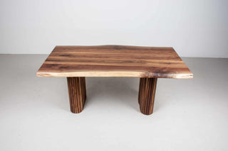 modern live edge walnut table on fluted como legs