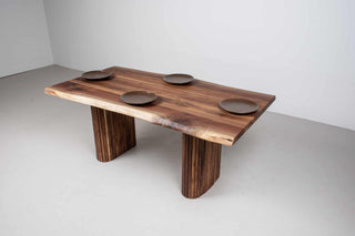 modern live edge walnut table on fluted como legs