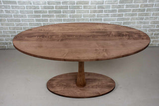 maple elliptical oval table in coconut on pedestal base