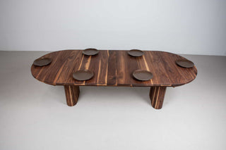 mid century extendable oval table on fluted walnut legs