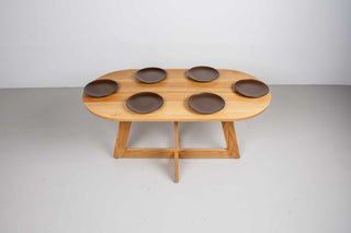 natural oak racetrack oval table on moraine pedestal base