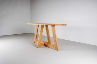 natural oak racetrack oval table on moraine pedestal base