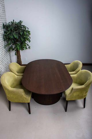 oak racetrack oval table on cone pedestal base