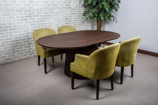 oak racetrack oval table on cone pedestal base