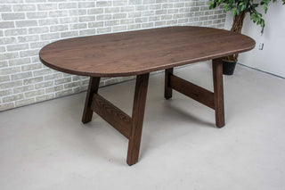 oak dining table with espresso finish on wood H legs