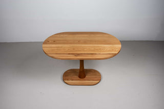 oak racetrack oval table on pedestal base