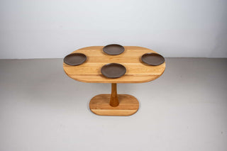 oak racetrack oval table on pedestal base