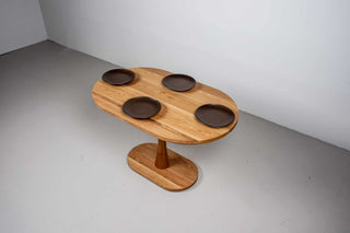 oak racetrack oval table on pedestal base