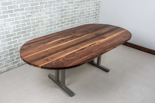 racetrack oval walnut table on nickel legs