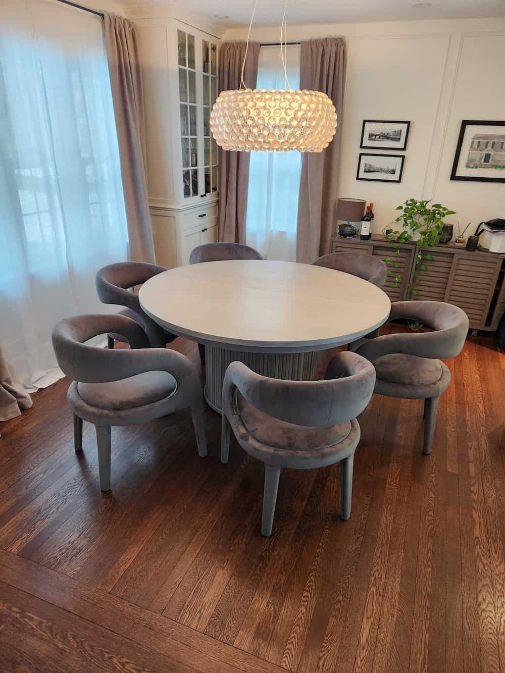 round pedestal table in gray