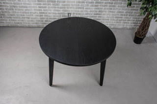 round oak extendable table on midcentury base