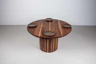 round walnut extendable table on mid century fluted pedestal base