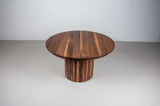 round walnut extendable table on mid century fluted pedestal base