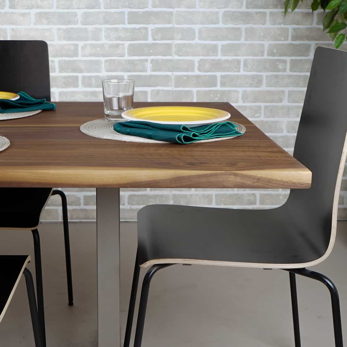 walnut  dining table on nickel steel legs