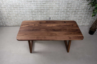 small walnut dining table on walnut angle legs