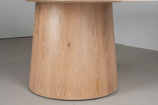 solid oak elliptical dining table on pedestal base