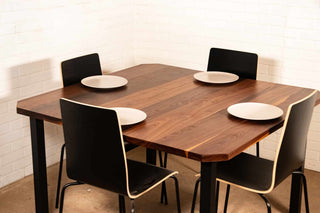 square walnut table with angled corners