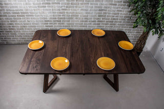 square extendable table in blackened walnut