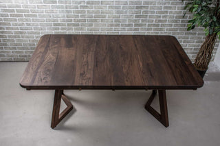 square extendable table in blackened walnut