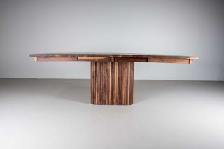 square walnut expandable table on fluted midcentury base