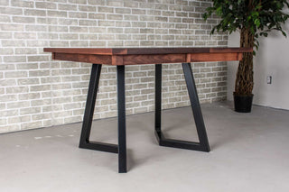 square extension table in spiced walnut
