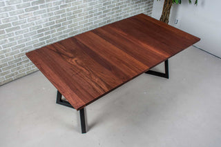 square extension table in spiced walnut