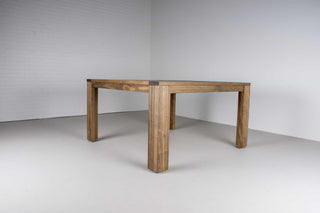square outdoor dining table made with accoya wood